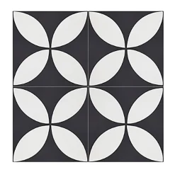 Pegane Mosaïque Pour Salle De Bains<4 Carreaux de ciment véritable 0,16m2 / Carreaux de ciment artisanaux pour sol et mur coloris noir/blanc - l.20 x L.20cm