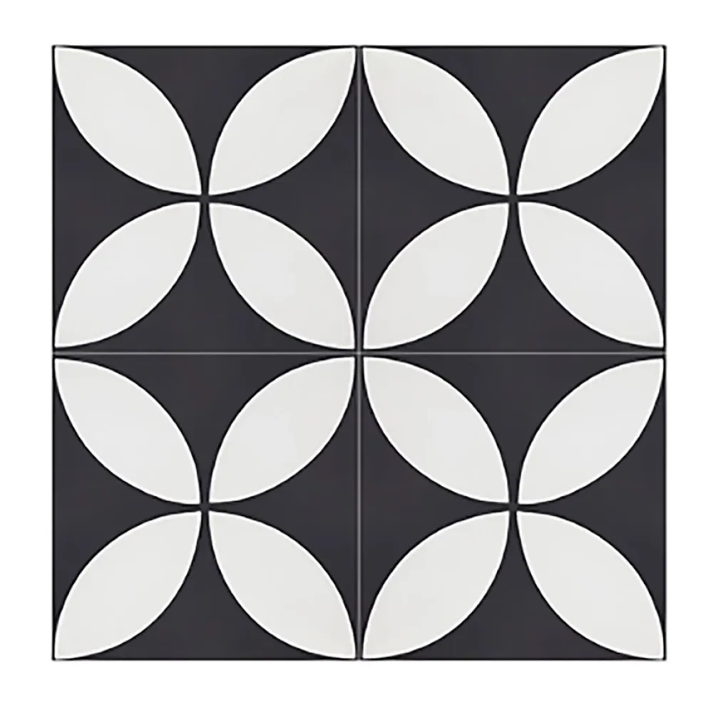 Pegane Mosaïque Pour Salle De Bains<4 Carreaux de ciment véritable 0,16m2 / Carreaux de ciment artisanaux pour sol et mur coloris noir/blanc - l.20 x L.20cm