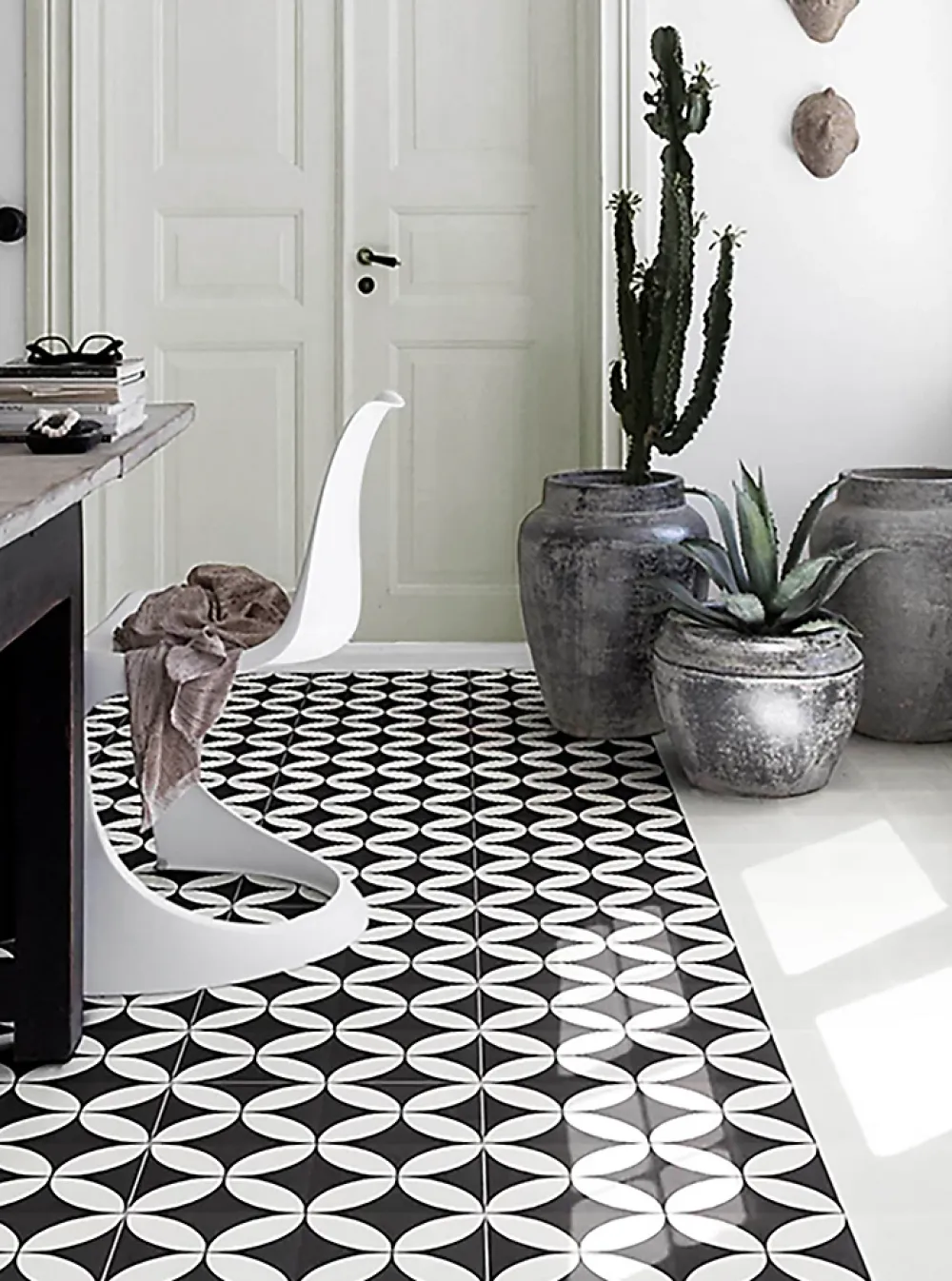 Pegane Mosaïque Pour Salle De Bains<4 Carreaux de ciment véritable 0,16m2 / Carreaux de ciment artisanaux pour sol et mur coloris noir/blanc - l.20 x L.20cm