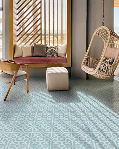 Pegane Mosaïque Pour Wc|Mosaïque<4 Carreaux de ciment véritable 0,16m2 / Carreaux de ciment artisanaux coloris bleu pour sol et mur - l.20 x L.20 cm