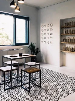 Pegane Mosaïque Pour Pièce À Vivre<4 Carreaux de ciment véritable 0,16m2 / Carreaux de ciment artisanaux pour sol et mur coloris noir / blanc - l.20 x L.20 cm