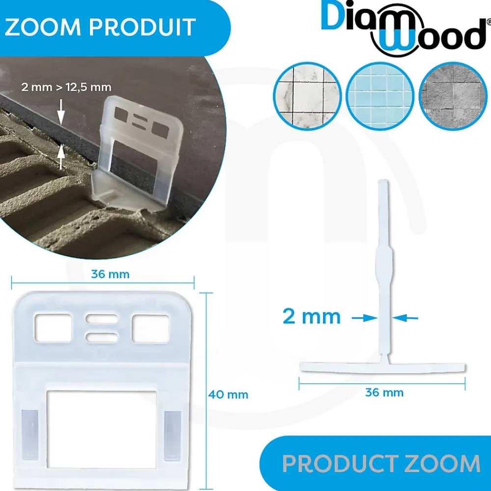 Diamwood Expert En Equipement 100 Croisillons 2 mm Autonivelants Pour Carreaux de 2 à 12,5 mm - Diamwood- Outils Du Carreleur