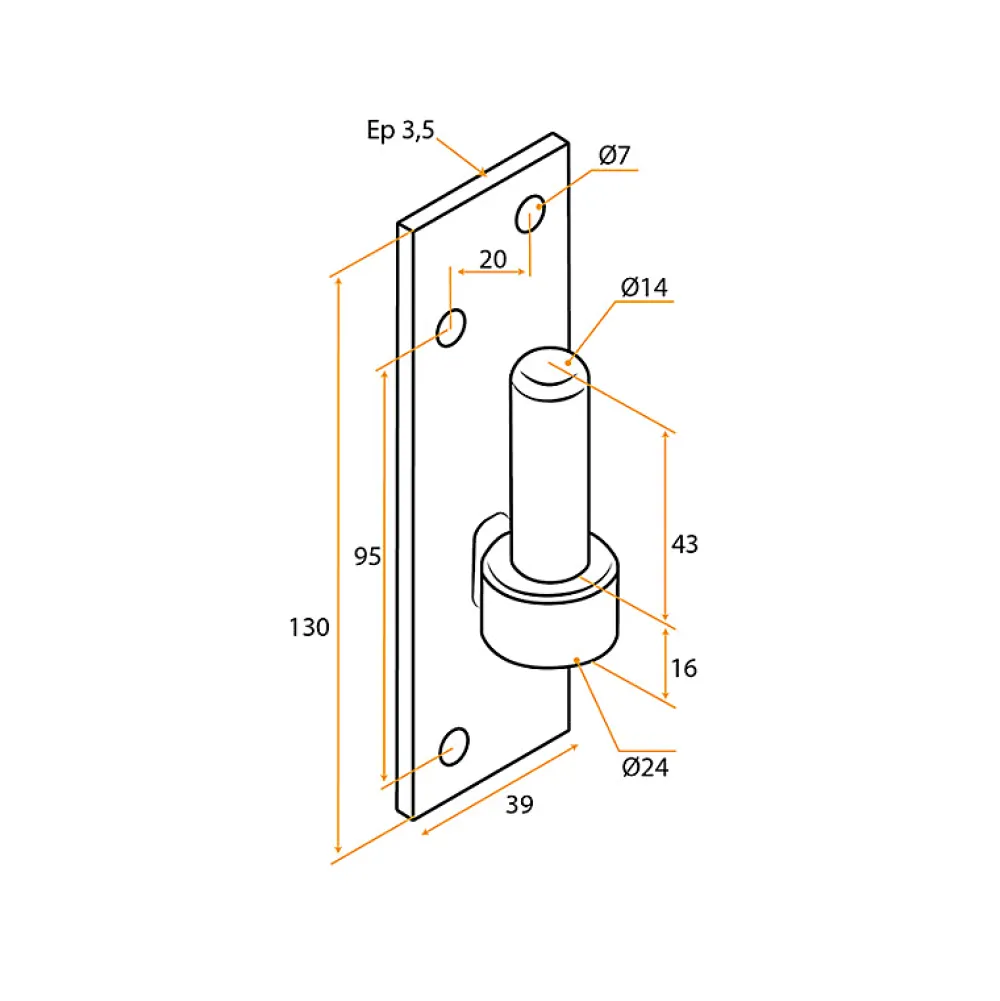 Tirard 4 Gonds sur platine, Noir, Diamètre 14 mm, Acier, pour Volet Battant Bois ou PVC- Volet Battant