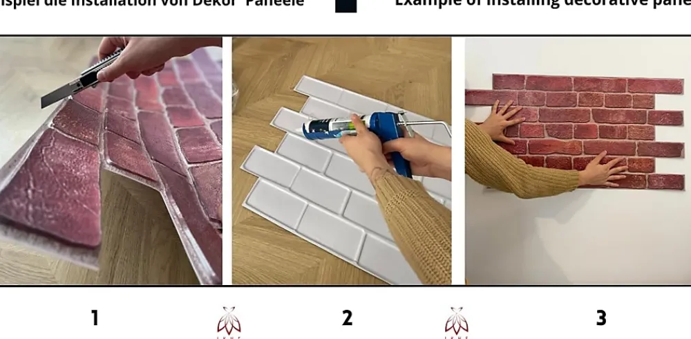 Ikhemalarka Panneau Mural Décoratif<4 m² 10 panneaux PVC 3D effet pierre muraux & de plafond, revêtement imitation carrelage CPVC06