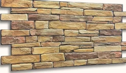 Ikhemalarka 4 m² 10 panneaux PVC 3D effet pierre muraux & de plafond, revêtement imitation carrelage Sand Stone Slate- Panneau Mural Décoratif