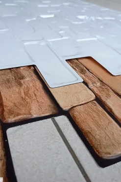 Ikhemalarka 4 m² 10 panneaux PVC 3D effet pierre muraux & de plafond, revêtement imitation carrelage Sand Stone Slate- Panneau Mural Décoratif