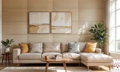 Ikhemalarka Panneau Mural Décoratif<6 m2 12 pièces Panneaux muraux de plafond en polystyrène Effet Lattes Décor Imitation Lamelle Revêtement léger Slats White Gold