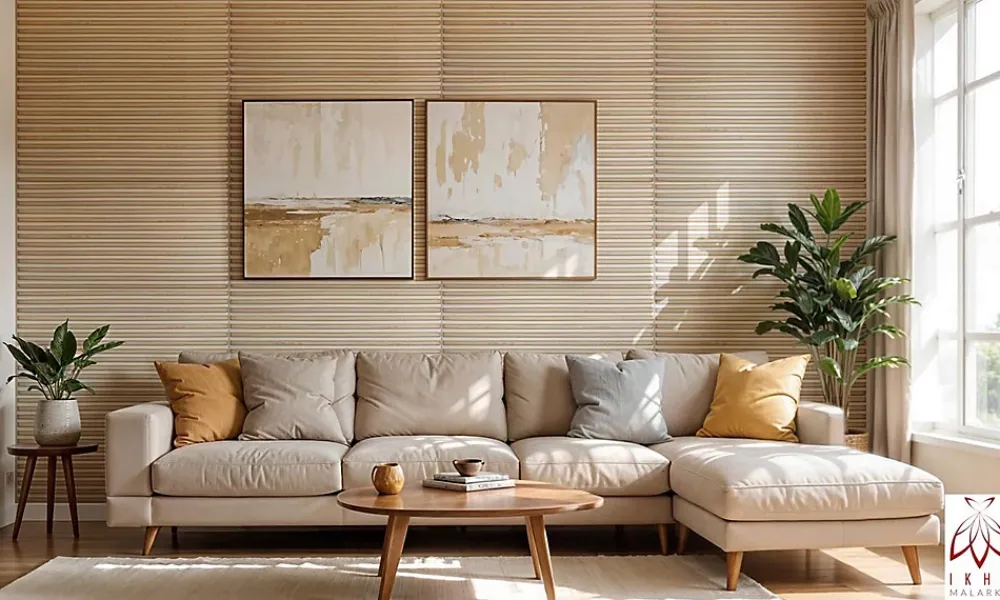 Ikhemalarka Panneau Mural Décoratif<6 m2 12 pièces Panneaux muraux de plafond en polystyrène Effet Lattes Décor Imitation Lamelle Revêtement léger Slats White Gold