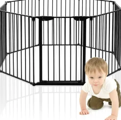 Giantex Barrière De Sécurité<8 Pcs Barrieres de Securite Extensible a Pression Grill DIY Protection pour Bebe Animaux Cheminee Escalier Noir