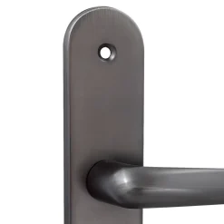 Poignée De Porte<2 poignées de porte sur plaque rond Amga, entraxe 195mm, coloris titane