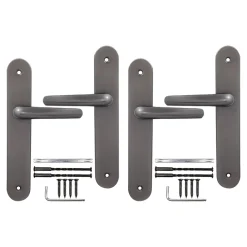 Poignée De Porte<2 poignées de porte sur plaque rond Amga, entraxe 195mm, coloris titane