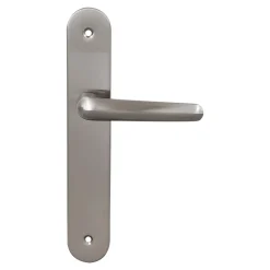 Poignée De Porte<2 poignées de porte sur plaque rond Amga, entraxe 195mm, coloris gris satiné