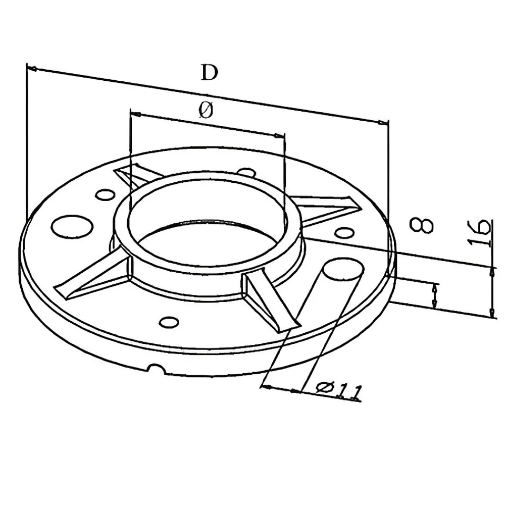 MySystem 2 x Embase diam. 100 mm à souder + 3 vis de réglage - pour tube diam. 42,4 mm - Inox 316- Accessoire D'Escalier