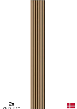 Nordic Acoustics 2 x Panneaux acoustiques decoratifs muraux en plaquage chene veritable 240x32 cm- Panneau Tasseau Bois