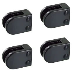 MySystem Garde-Corps, Balustrade<4 x Pince à verre plate modèle 02 - Ep. verre 10 mm - Zamak noir RAL 9005