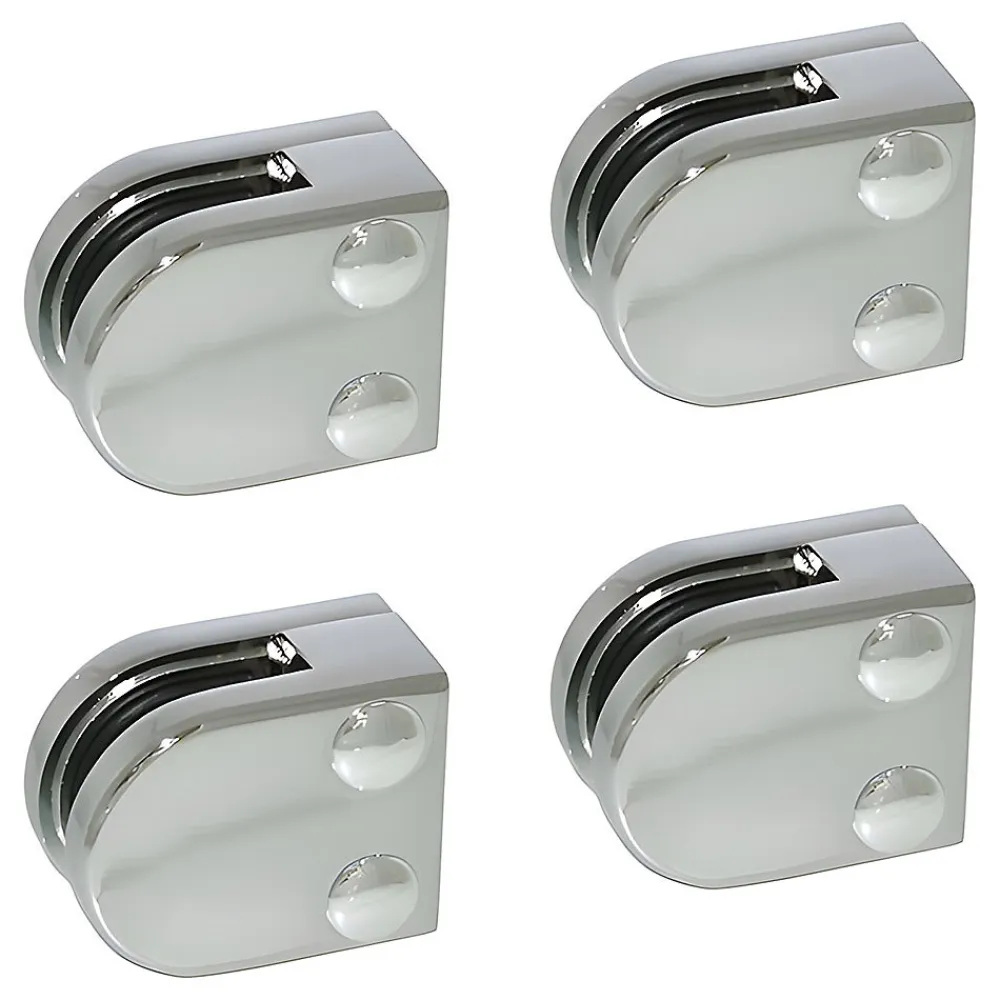 MySystem 4 x Pince à verre plate modèle 00 - Ep. verre 6,76 mm - Zamak chromé brillant- Garde-Corps, Balustrade