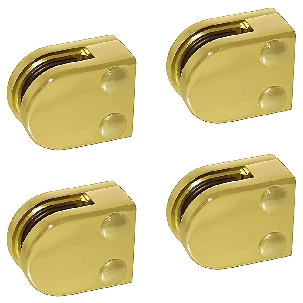 MySystem 4 x Pince à verre plate modèle 00 - Ep. verre 6 mm - Zamak aspect laiton- Garde-Corps, Balustrade