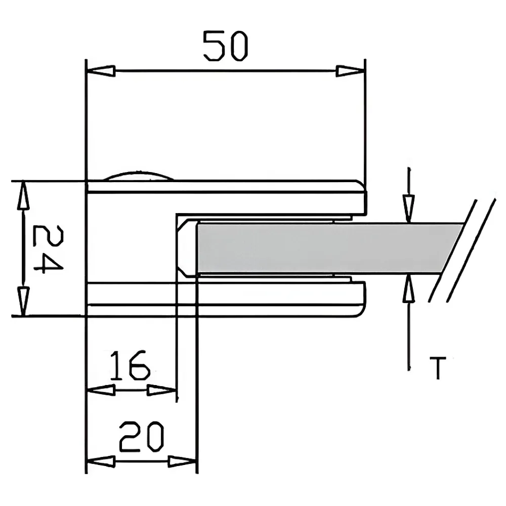 MySystem 4 x Pince à verre plate modèle 00 - Ep. verre 6 mm - Zamak aspect laiton- Garde-Corps, Balustrade