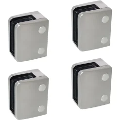 MySystem 4 x Pince à verre plate modèle 04 - Ep. verre 12,76 mm - Zamak aspect inox brossé- Garde-Corps, Balustrade