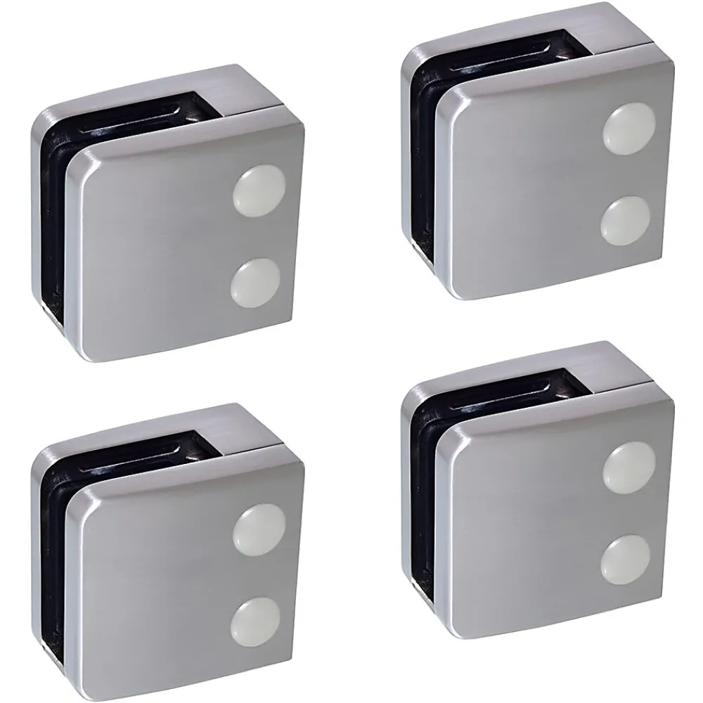 MySystem 4 x Pince à verre plate modèle 06 - Ep. verre 8 mm - Inox 316 brossé GR320- Garde-Corps, Balustrade