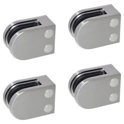MySystem 4 x Pince à verre plate modèle 05 - Ep. verre 12 mm - Inox 304 brossé GR320- Garde-Corps, Balustrade