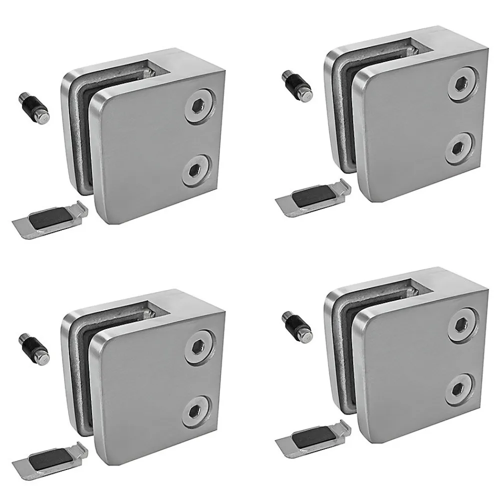 MySystem 4 x Pince à verre plate modèle 21 - Ep. verre 8,76 mm - Inox 304 brossé GR320- Garde-Corps, Balustrade