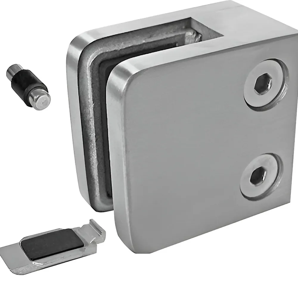 MySystem 4 x Pince à verre plate modèle 21 - Ep. verre 8,76 mm - Inox 304 brossé GR320- Garde-Corps, Balustrade