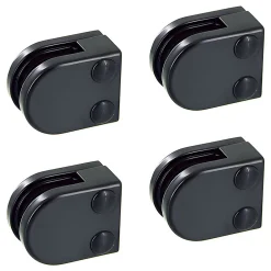MySystem Garde-Corps, Balustrade<4 x Pince à verre plate modèle 00 - Ep. verre 8 mm - Zamak noir RAL 9005