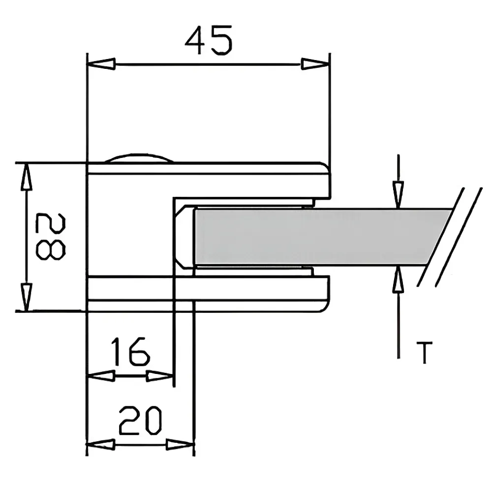MySystem 4 x Pince à verre plate modèle 01 - Ep. verre 6,76 mm - Zamak aspect inox brossé- Garde-Corps, Balustrade