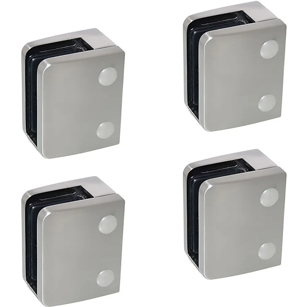 MySystem 4 x Pince à verre plate modèle 04 - Ep. verre 11,52 mm - Zamak aspect inox brossé- Garde-Corps, Balustrade