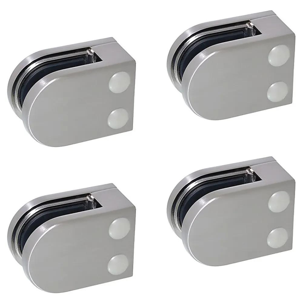 MySystem Garde-Corps, Balustrade<4 x Pince à verre plate modèle 05 - Ep. verre 10,76 mm - Zamak aspect inox brossé