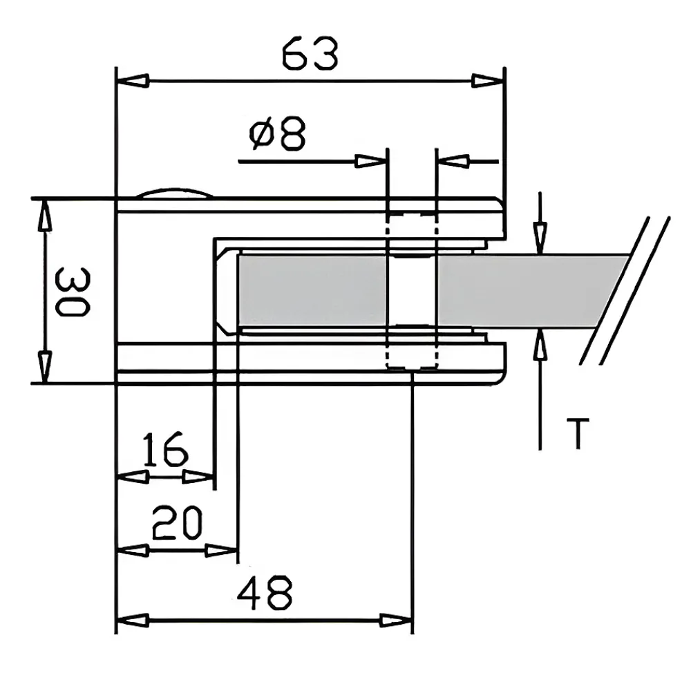 MySystem Garde-Corps, Balustrade<4 x Pince à verre plate modèle 05 - Ep. verre 10,76 mm - Zamak aspect inox brossé
