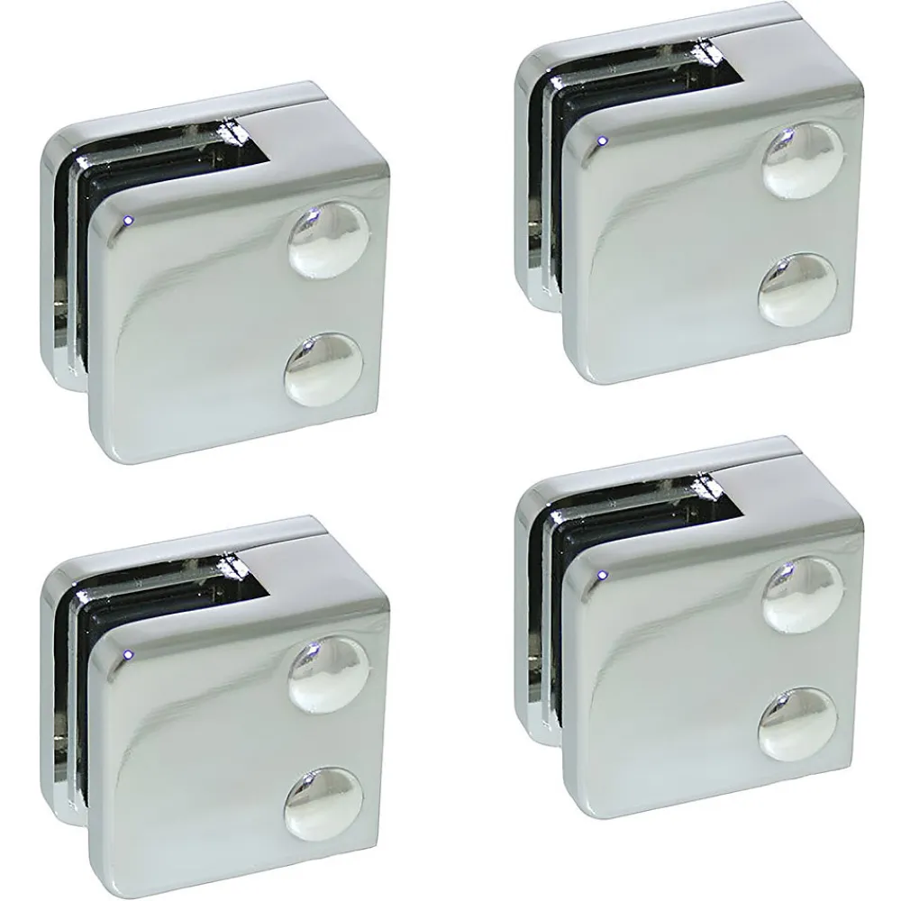 MySystem Garde-Corps, Balustrade<4 x Pince à verre plate modèle 01 - Ep. verre 9,52 mm - Zamak chromé brillant