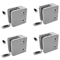 MySystem 4 x Pince à verre plate modèle 21 - Ep. verre 6,76 mm - Inox 304 brossé GR320- Garde-Corps, Balustrade