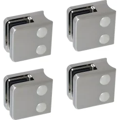 MySystem 4 x Pince à verre pour tube diam. 42,4 modèle 01 - Ep. verre 6,76 mm - Zamak aspect inox brossé- Garde-Corps, Balustrade