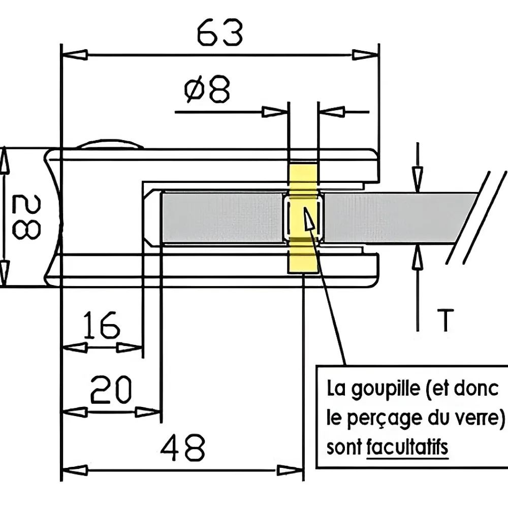 MySystem Garde-Corps, Balustrade<4 x Pince à verre pour tube diam. 42,4 modèle 02 - Ep. verre 6 mm - Zamak aspect inox brossé