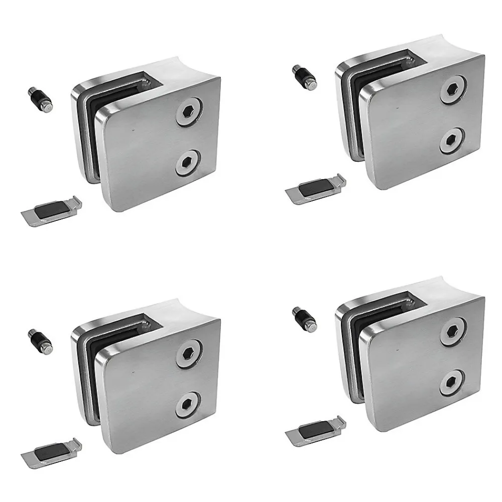 MySystem 4 x Pince à verre pour tube diam. 42,4 modèle 21 - Ep. verre 8 mm - Inox 304 brossé GR320- Garde-Corps, Balustrade