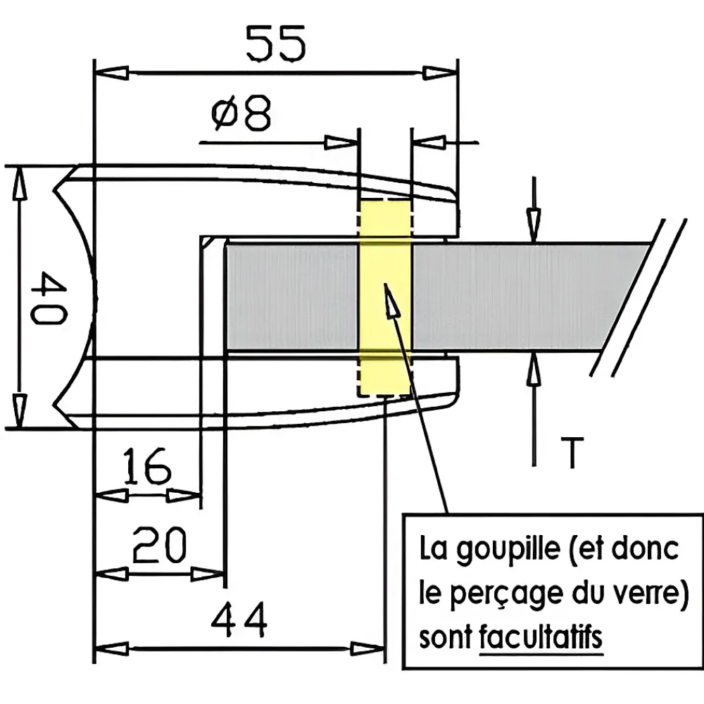 MySystem Garde-Corps, Balustrade<4 x Pince à verre pour tube diam. 48,3 modèle 04 - Ep. verre 11,52 mm - Inox 304 brossé GR320