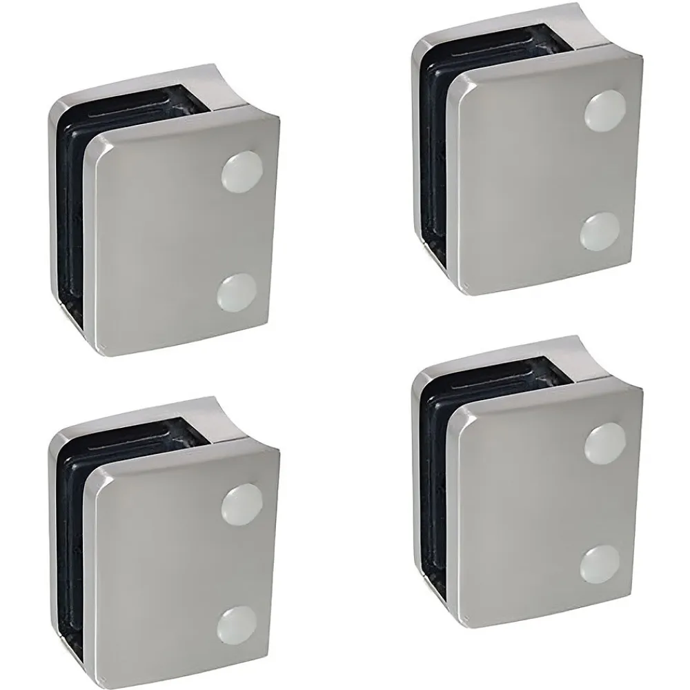 MySystem Garde-Corps, Balustrade<4 x Pince à verre pour tube diam. 48,3 modèle 04 - Ep. verre 12,76 mm - Zamak aspect inox brossé