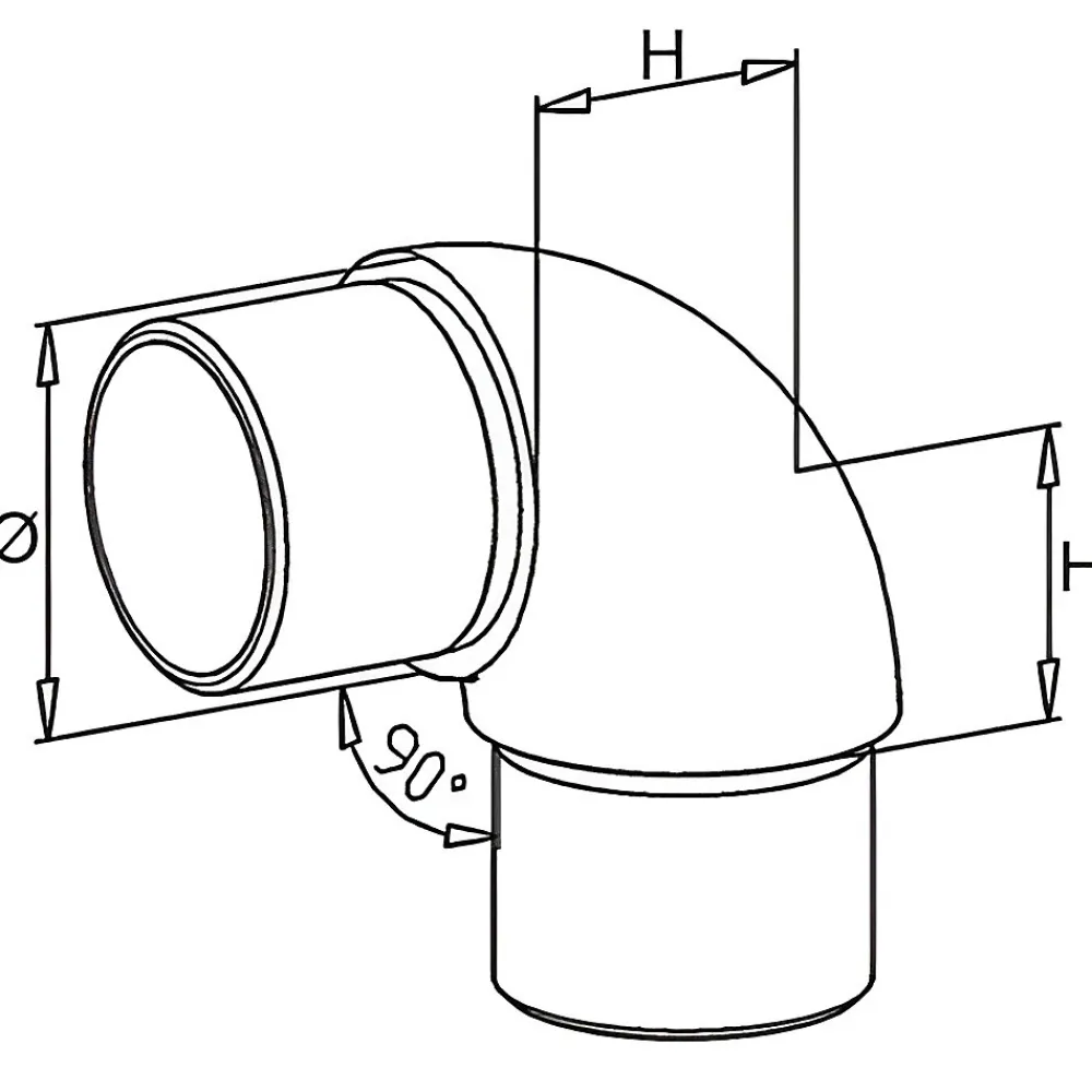 MySystem Accessoire D'Escalier<2 x Raccord 90 degrés arrondi pour tube diam. 42,4 x 2 mm - Inox 304