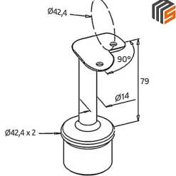 MySystem 2 x Support 90 degrés main courante diam. 42,4 à coller sur tube diam. 42,4 x 2 mm - Inox 304- Accessoire D'Escalier
