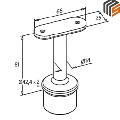 MySystem 2 x Support main courante plate à coller sur tube diam. 42,4 x 2 mm - Inox 304- Accessoire D'Escalier