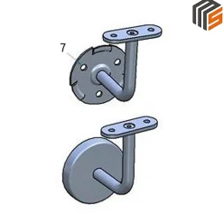 MySystem 2 x Support mural fixe - Main courante plate - Platine 3 trous fraisés + CACHE - Inox 304- Accessoire D'Escalier