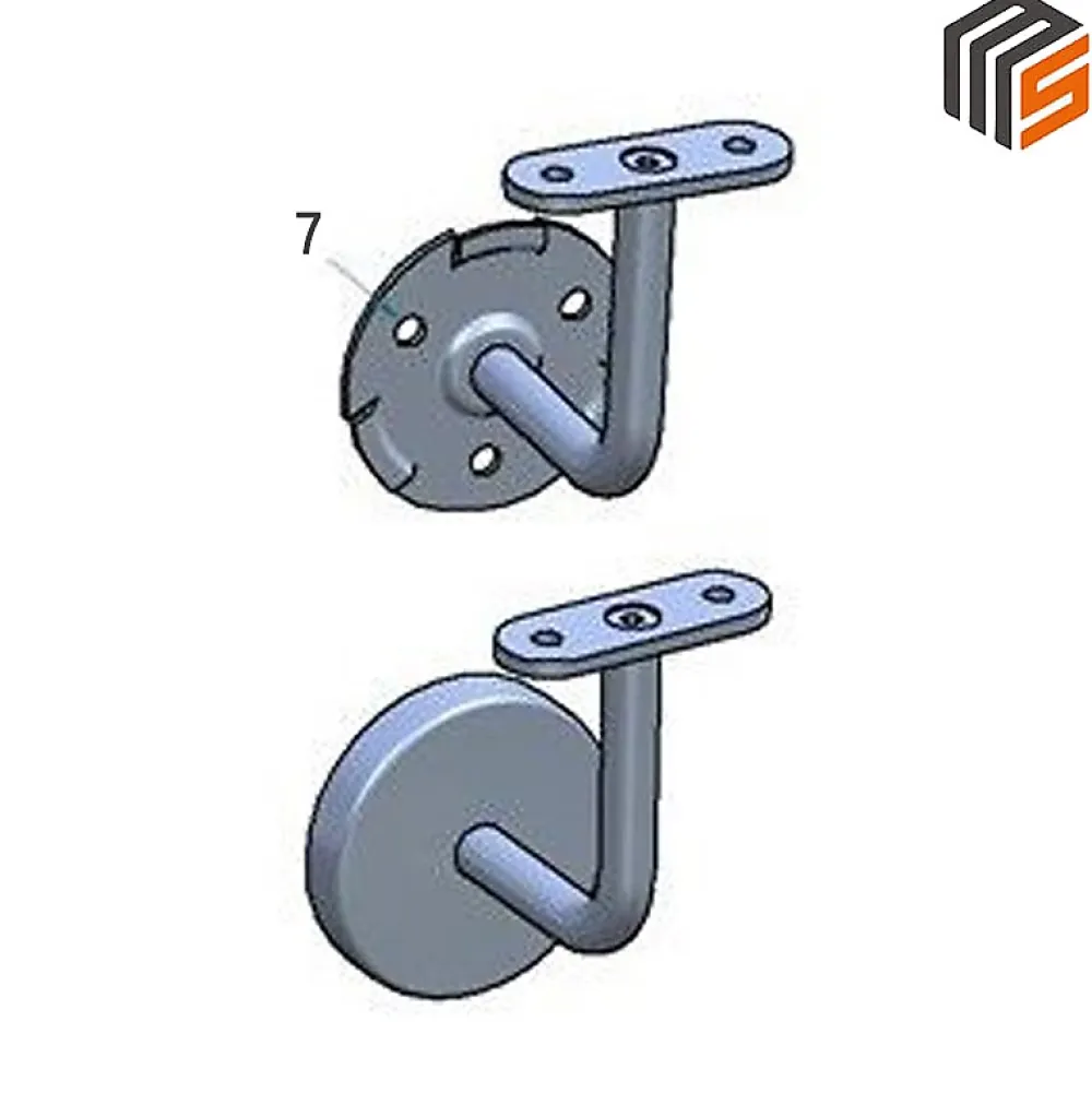 MySystem 2 x Support mural fixe - Main courante plate - Platine 3 trous fraisés + CACHE - Inox 304- Accessoire D'Escalier