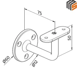 MySystem 2 x Support mural fixe - Main courante plate - Platine 3 trous fraisés - Inox 316- Accessoire D'Escalier
