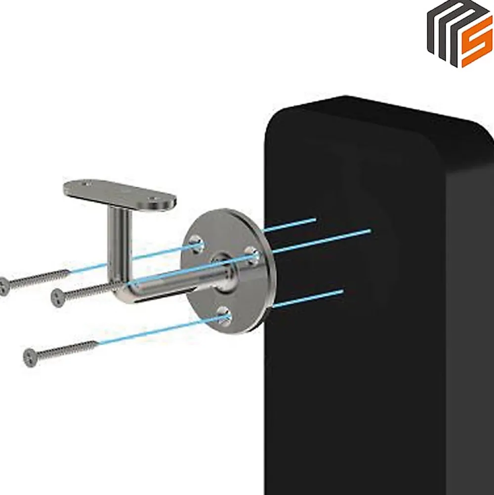 MySystem 2 x Support mural fixe - Main courante plate - Platine 3 trous fraisés - Inox 316- Accessoire D'Escalier