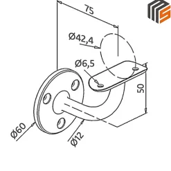 MySystem 2 x Support mural fixe - Main courante diam. 42,4 mm - Platine 3 trous fraisés - Noir anthracite- Accessoire D'Escalier