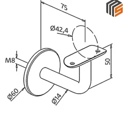 MySystem 2 x Support mural fixe - Main courante diam. 42,4 mm - Fixation M8 - Noir anthracite- Accessoire D'Escalier