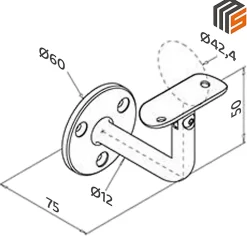 MySystem 2 x Support mural orientable - Main courante diam. 42,4 mm - Platine 3 trous fraisés - Inox 316- Accessoire D'Escalier