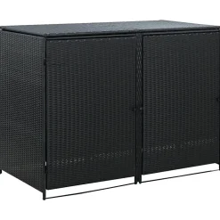Vidaxl Abris pour poubelle double Résine tressée Noir 148x80x111 cm- Auvent Et Marquise